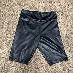 Black leather biker shorts